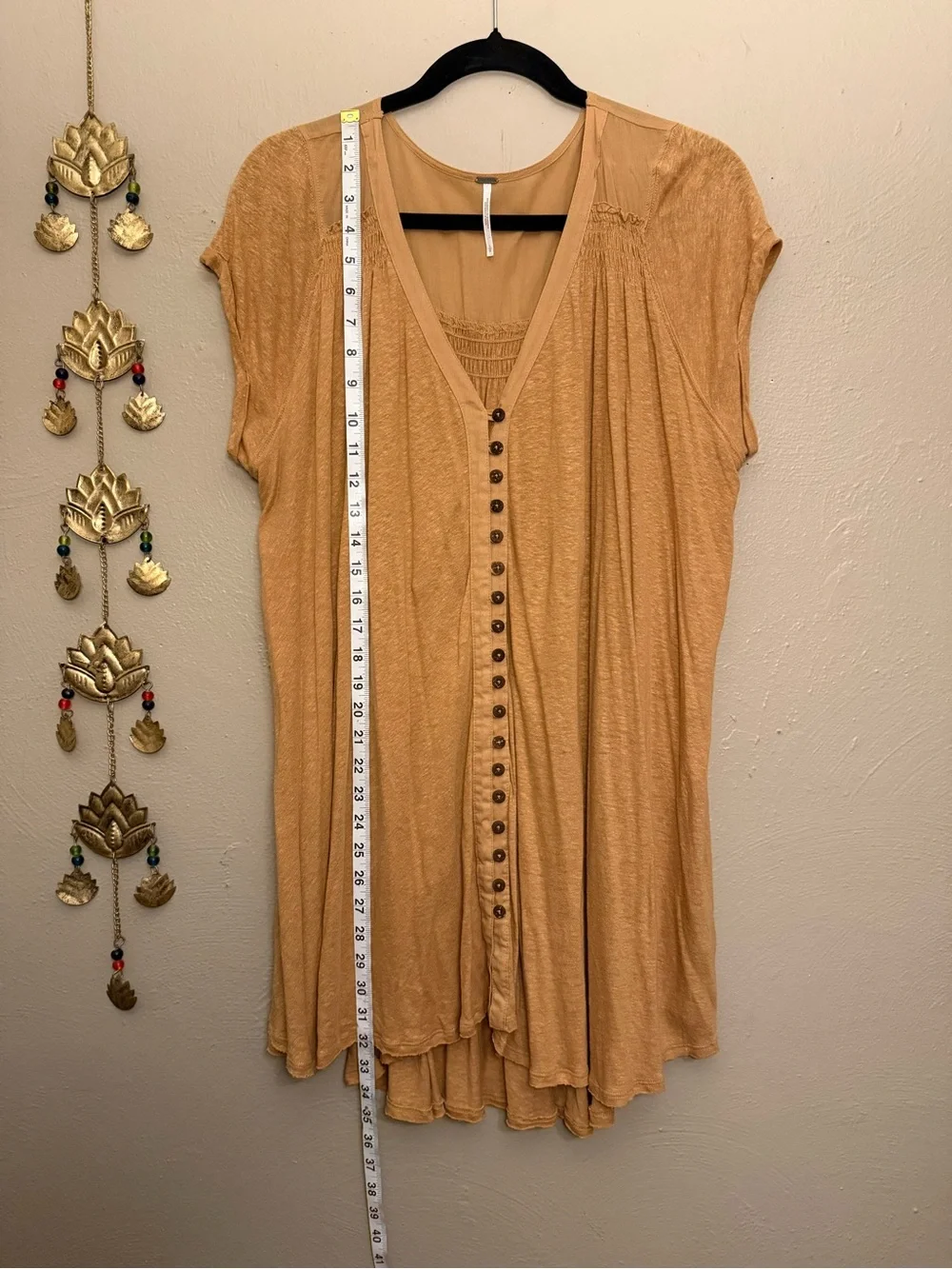 Free People Highland Oversized Boho Linen Camel Tan Tank Blouse Size Large